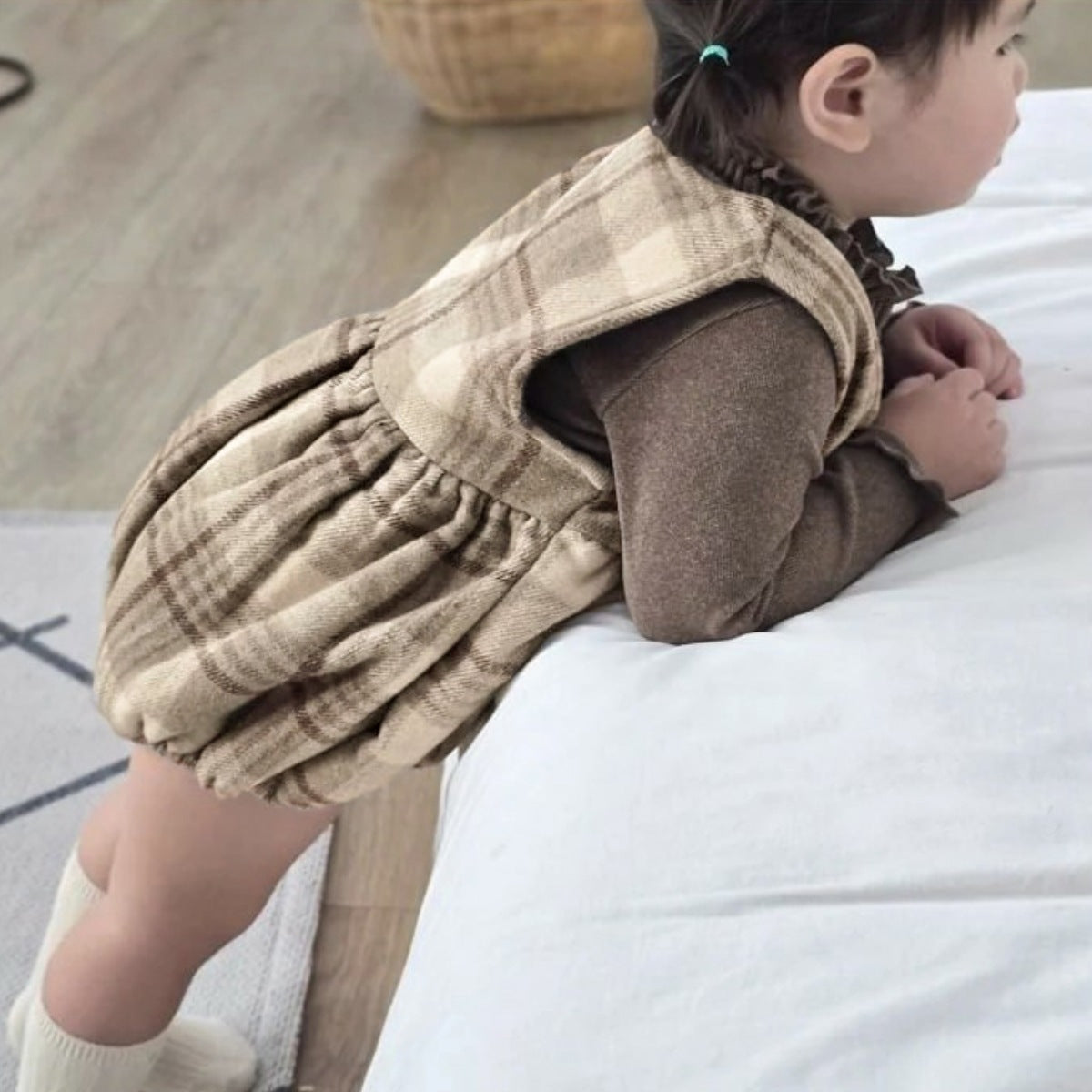 ノースリーブロンパース タータンチェック 裏フリース 帽子セット【mh0011852】