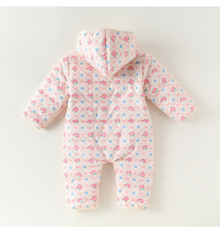 アウタージャンプスーツ プリント 中綿 厚手 フード付 キルティング【mh0011700】