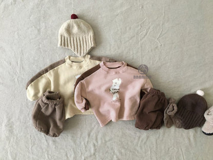 Bear Fleece Sweatshirt & Shorts Set クマ プリント 裏起毛 セットアップ【mh0012681】