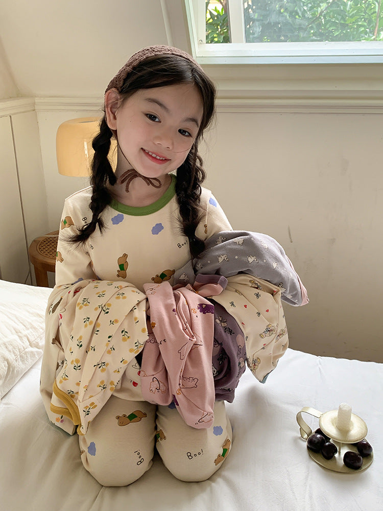 Long Sleeve Printed Pajamas 長袖 プリント パジャマ セット【mh0012243】