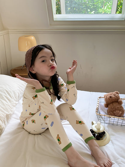 Long Sleeve Printed Pajamas 長袖 プリント パジャマ セット【mh0012243】