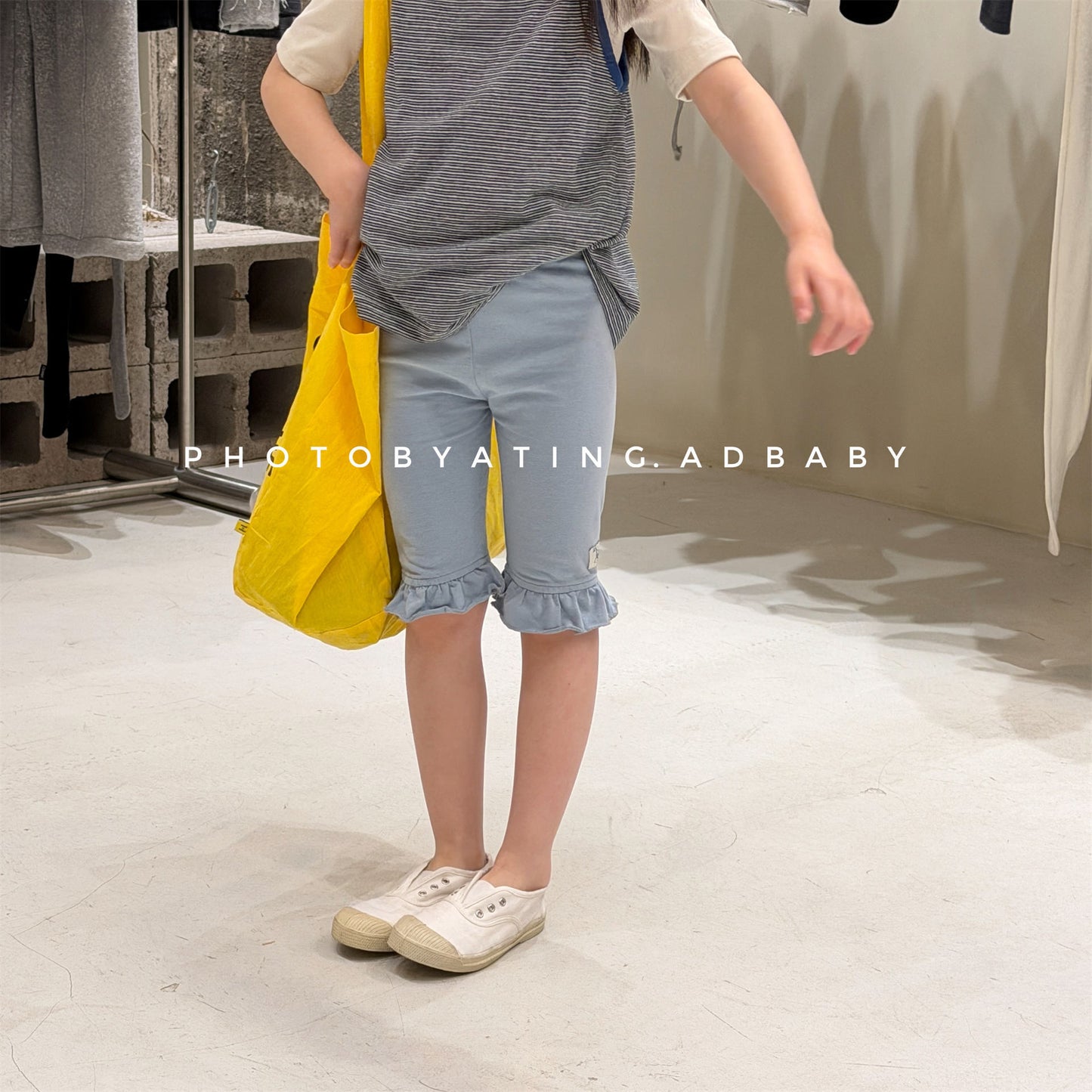 Ruffle Hem Dot Cotton Capri Leggings フリル ハーフ丈レギンス【mh0012663】