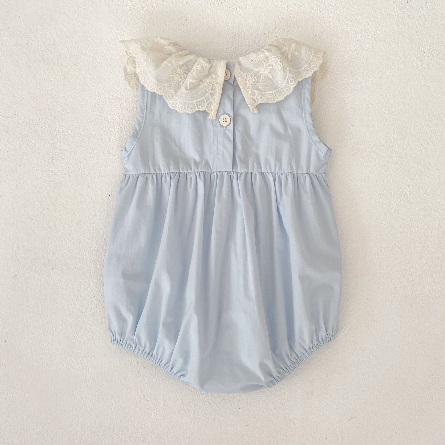 Vestido midi tipo pelele con cuello de encaje con volantes【mh0013162】