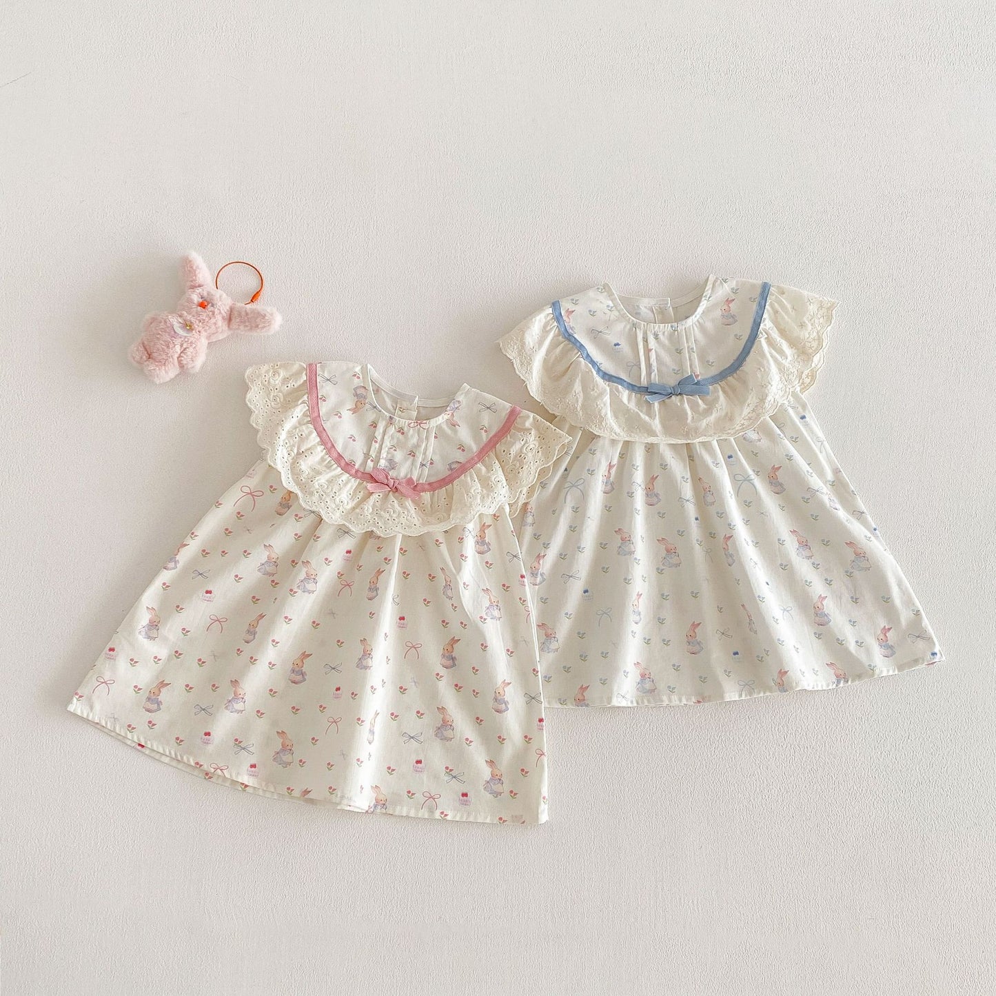 Rabbit Floral Lace Collar Dress ウサギ 花柄 レース襟 ノースリーブ ワンピース【mh0012711】