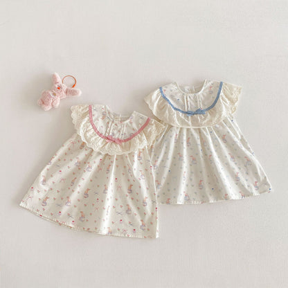 Rabbit Floral Lace Collar Dress ウサギ 花柄 レース襟 ノースリーブ ワンピース【mh0012711】