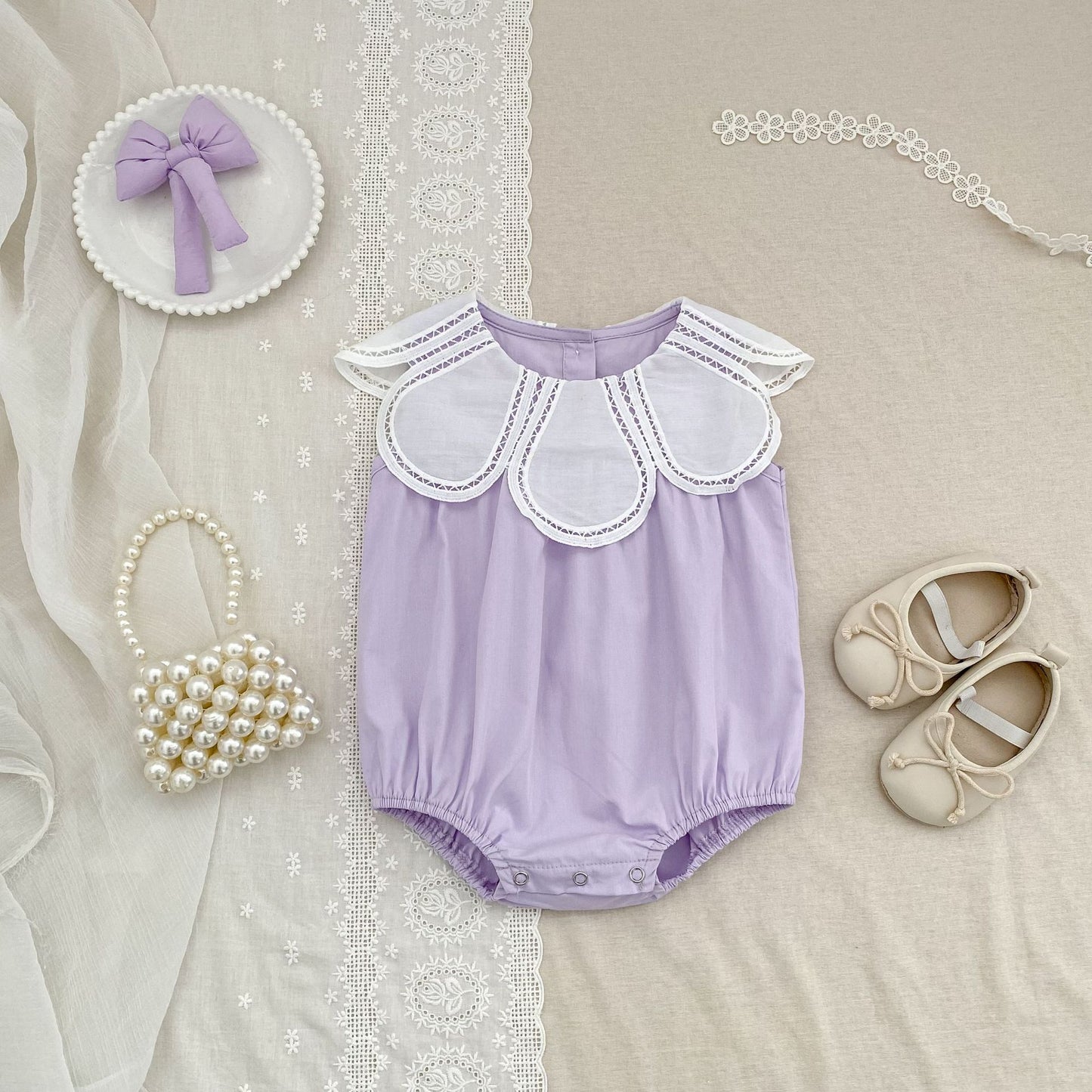 Petal Collar Romper Puff Sleeve Dress ラッフル ロンパース ミモレ丈ワンピース【mh0013158】
