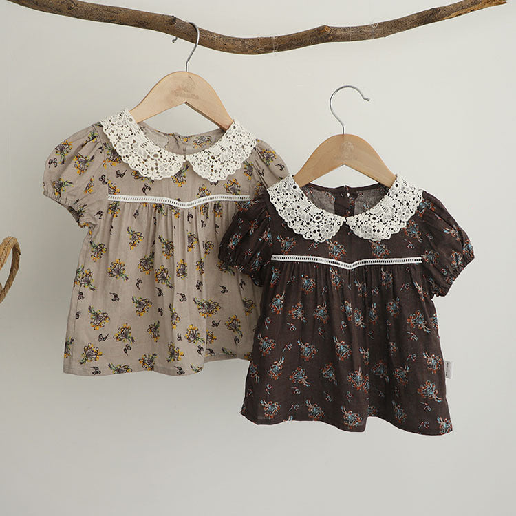 Floral Lace Collar Set - Small Floral Short-Sleeved Tunic Set 【mh0012695】