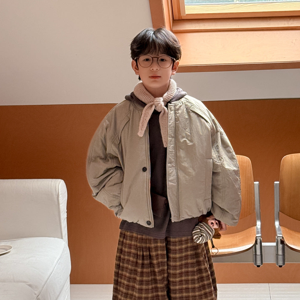 ブルゾンジャケット キッズ 中綿 厚手 ラウンドネック ショート丈 オーバーサイズ アウター【mh0011666】