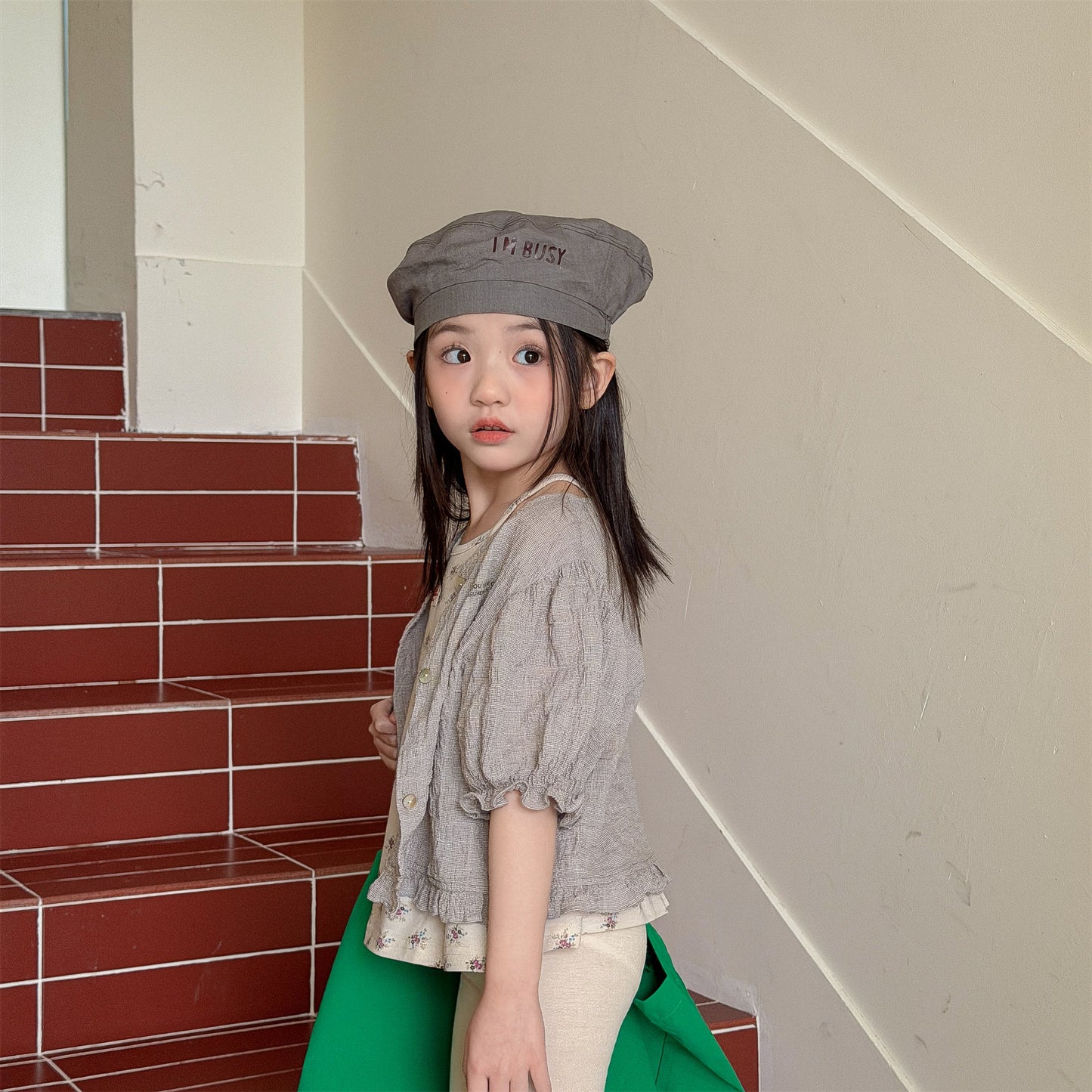 Linen Puff Sleeve Blouse ラッフル 半袖ブラウス【mh0013230】