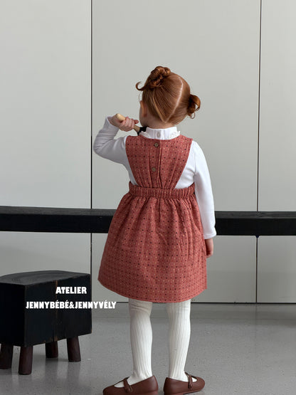 ベビー キッズ チェック ドット 中綿 キャミソール ロンパース キャミソールワンピース ハイネック 長袖Tシャツ【mh0014658】