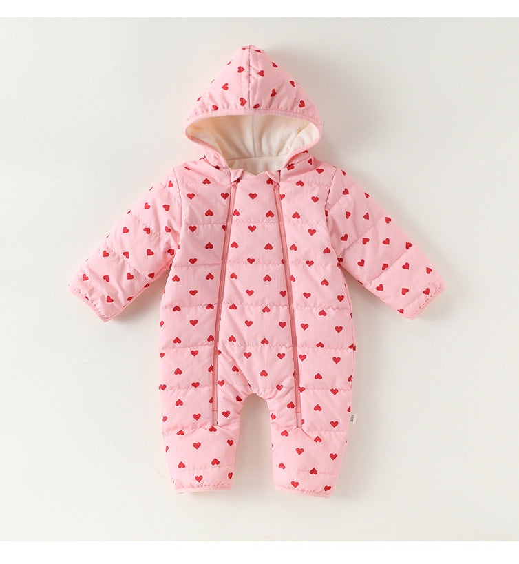 アウタージャンプスーツ プリント 中綿 厚手 フード付 キルティング【mh0011700】