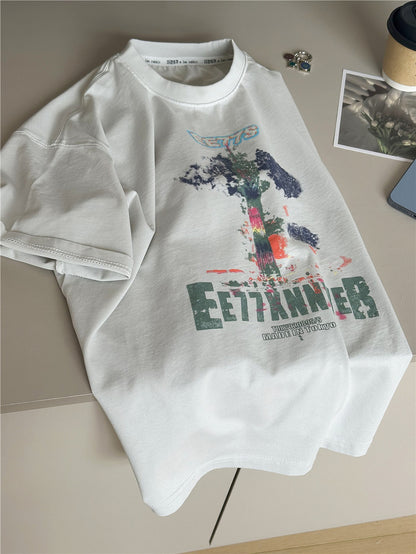 Abstract Art Graphic Tee グラフィックプリント 半袖Tシャツ【mh0012943】
