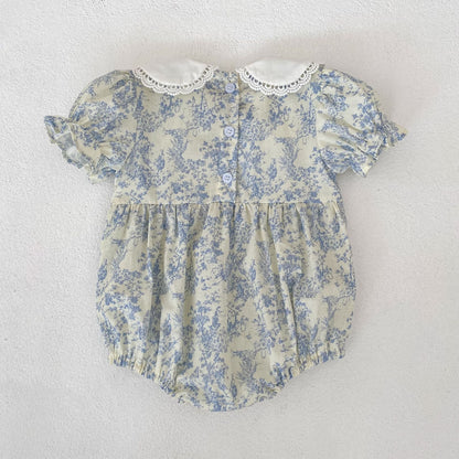 Floral Lace Collar Romper Dress パフスリーブ ロンパース 半袖ワンピース【mh0013164】