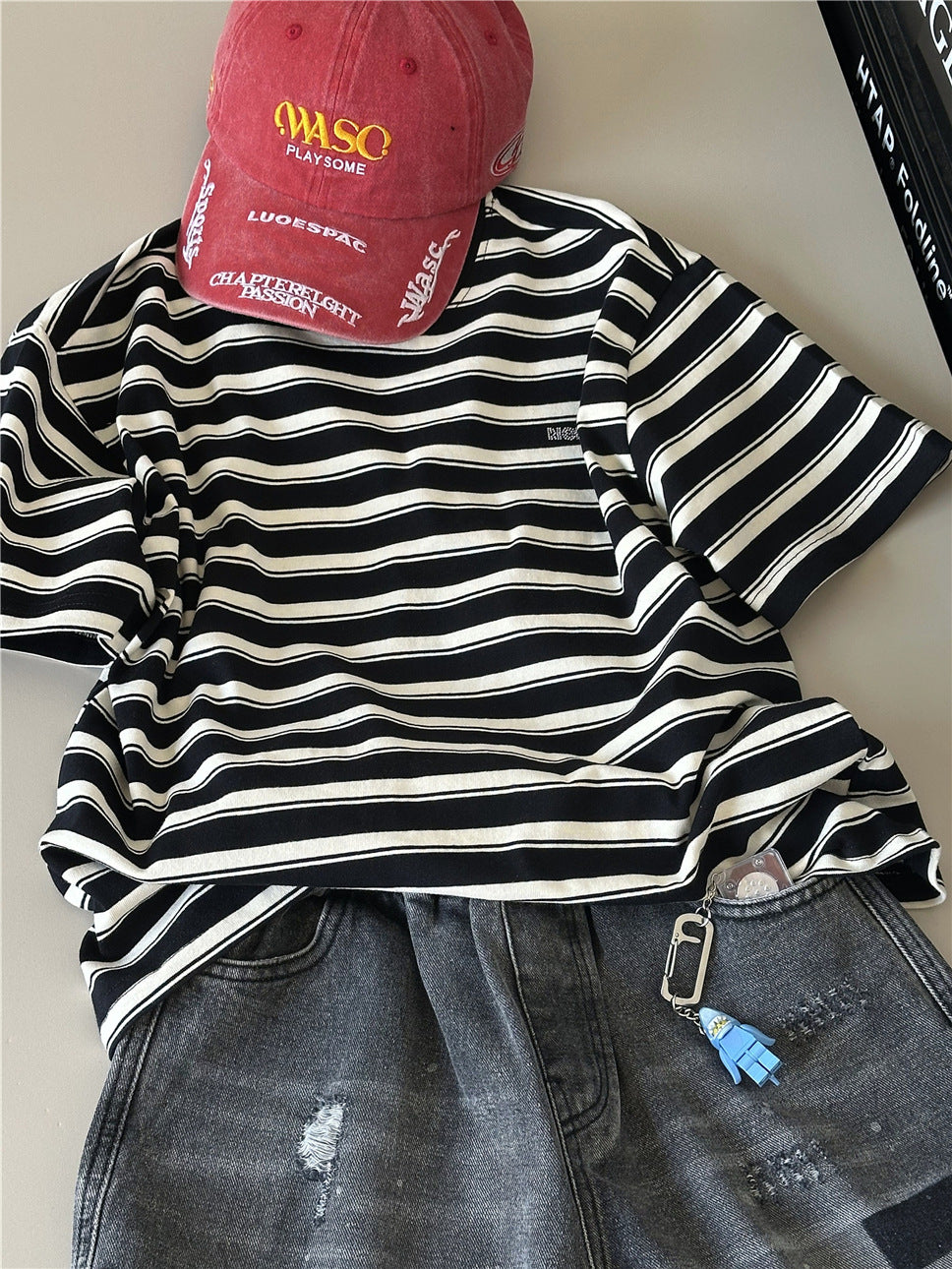 Striped Rhinestone Tee ボーダー 半袖Tシャツ【mh0012973】