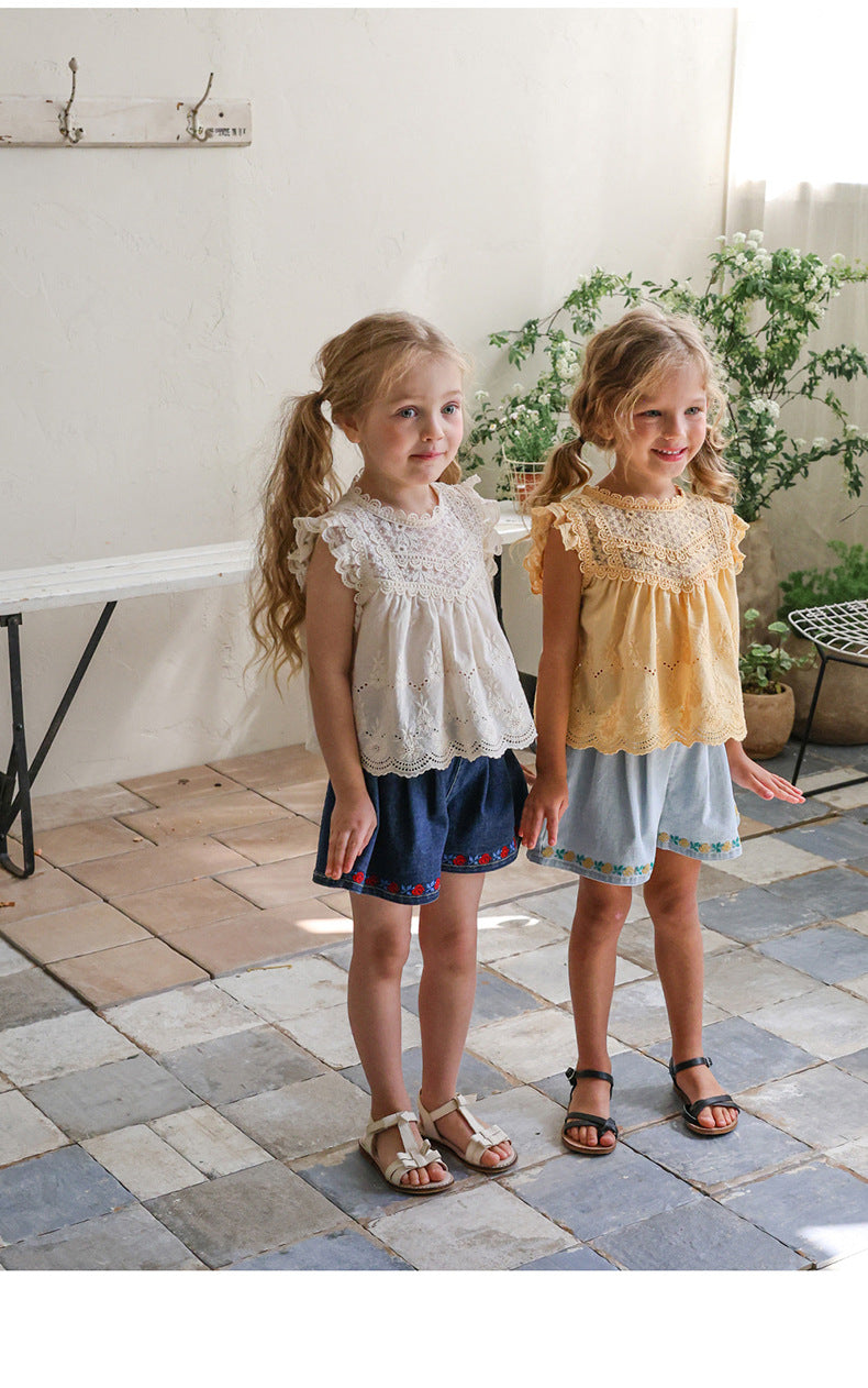 Lace Embroidered Sleeveless Tee 刺繍レース ノースリーブTシャツ【mh0012991】
