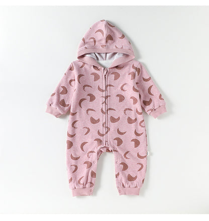 ジャンプスーツ 裏起毛 フード付 長袖 プリント【mh0011710】