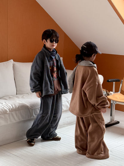 セットアップ キッズ 裏起毛 ボア 厚手 スタンドカラー オーバーサイズ ジップ【mh0011659】