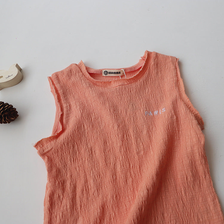 Paris Embroidered Textured Cotton Vest 刺繍 ノースリーブTシャツ【mh0012628】