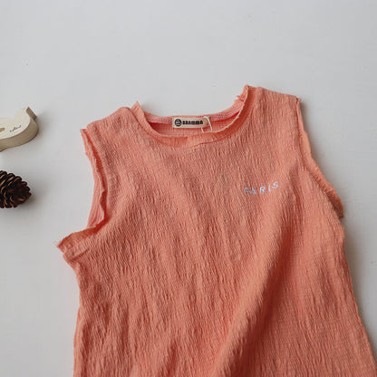 Paris Embroidered Textured Cotton Vest 刺繍 ノースリーブTシャツ【mh0012628】