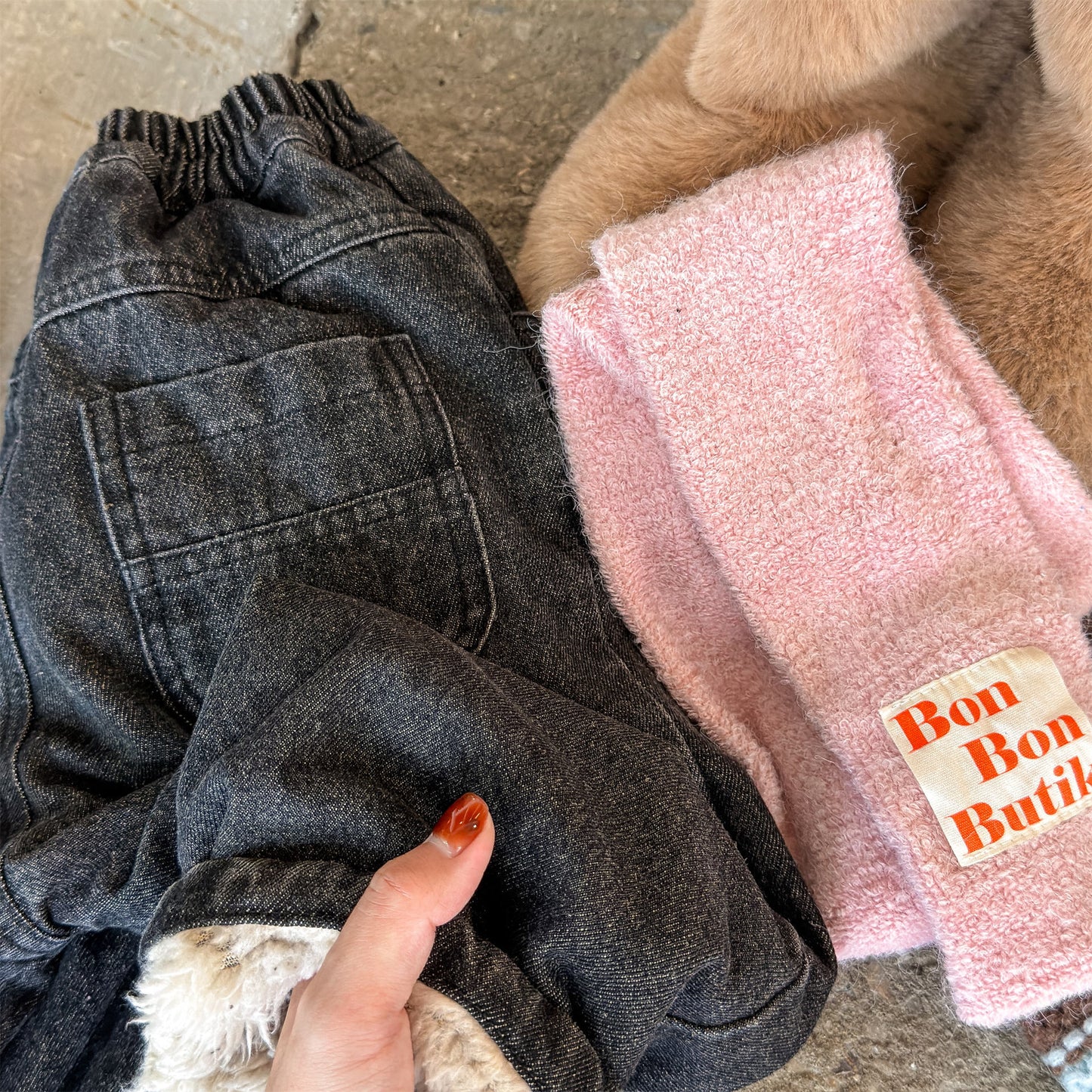 デニムパンツ 裏ボア 裾ボア ドッキング ゆったり ボトムス【mh0011610】