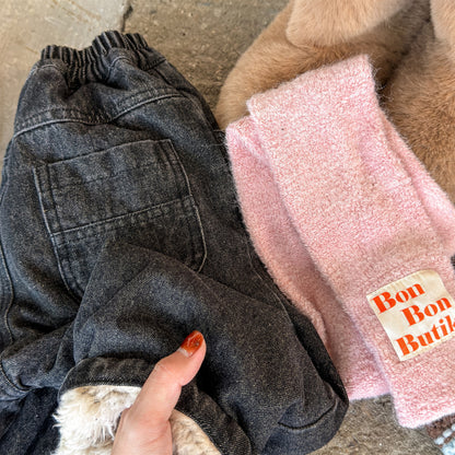 デニムパンツ 裏ボア 裾ボア ドッキング ゆったり ボトムス【mh0011610】