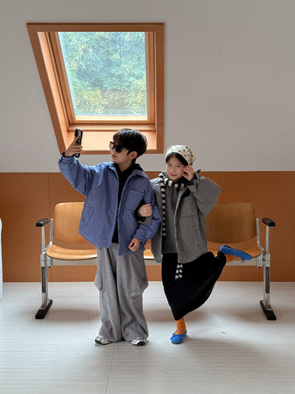 シャツジャケット キッズ チェック柄 中綿 厚手 ルーズフィット カジュアル アウター【mh0011673】