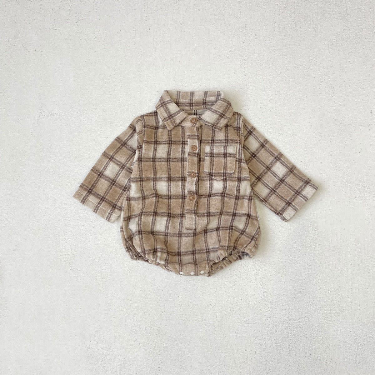 長袖ロンパース チェック シャツ襟 ボディスーツ【mh0011633】