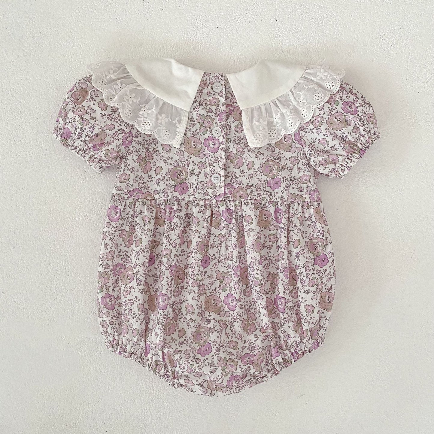 Floral Lace Collar Dress Romper Vestido con cuello de volantes y mangas cortas Mameluco de manga corta【mh0013156】
