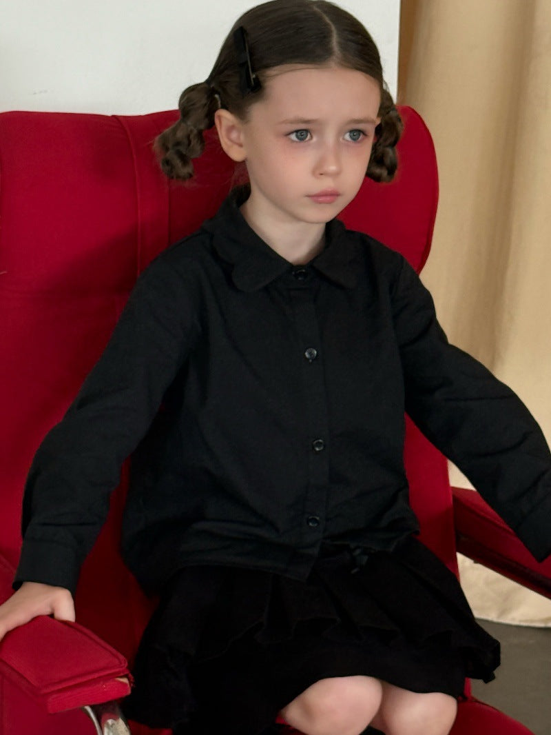 Kids Ruffled Collar Front Button Long Sleeve Shirt