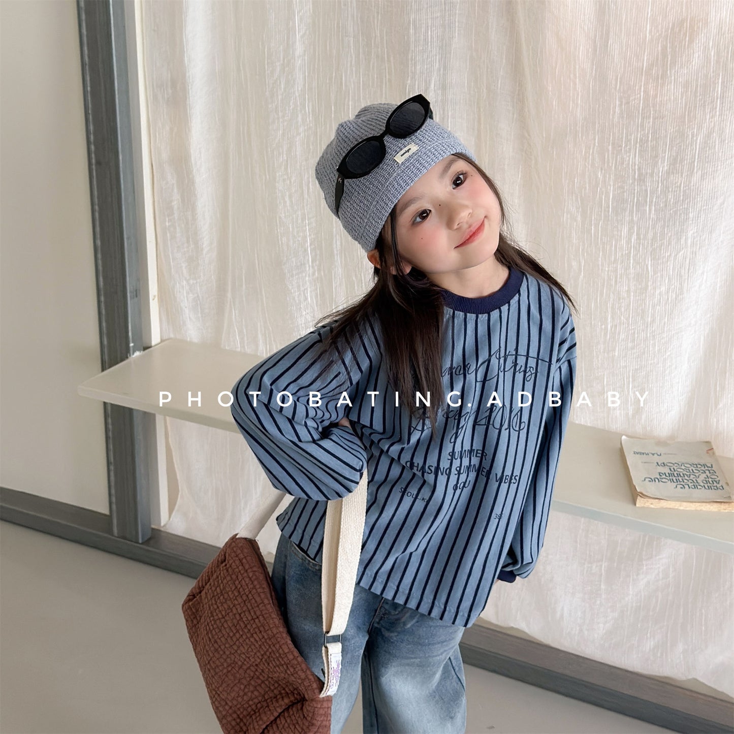 Kids' Color-Blocked Ringer Loose-Fit Letter-Printed Striped Long-Sleeved T-Shirt [mh0014062]