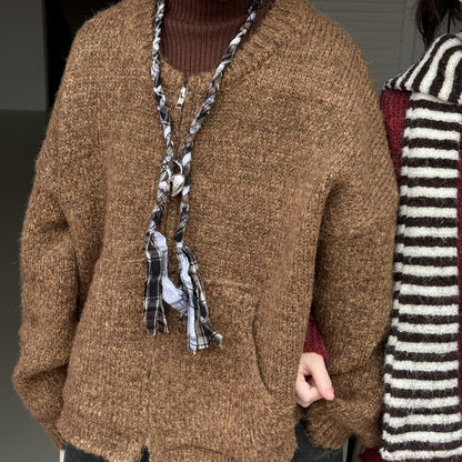 ニットカーディガン キッズ 裏起毛 厚手 無地 ジップアップ カジュアル【mh0011682】