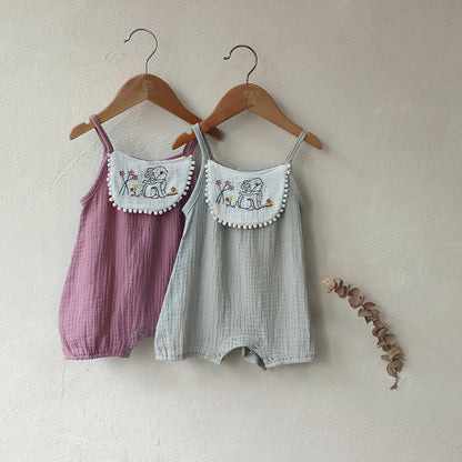 Rabbit Embroidered Gauze Romper
