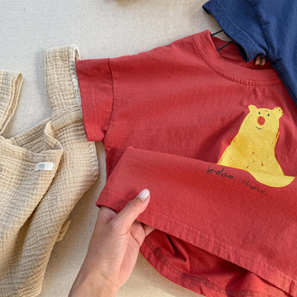 Boiled Egg Bear Graphic T-Shirt コットン クルーネック Tシャツ【mh0012652】