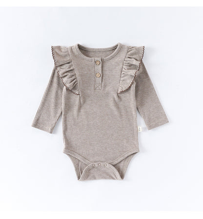 長袖ロンパース/パンツ ショルダーフリル 無地 ベーシック ボディスーツ【mh0011729】