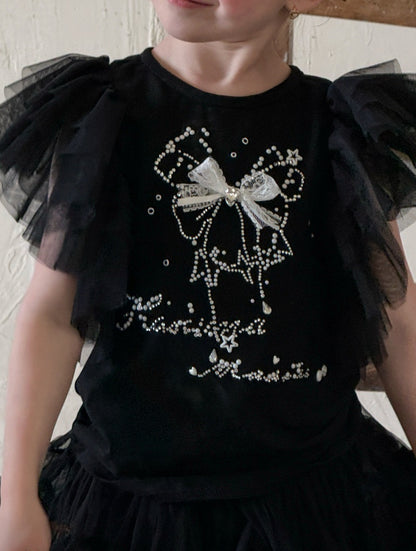 Tulle Ruffle Tiered Skirt Set Ribbon Short Sleeve T-Shirt Setup