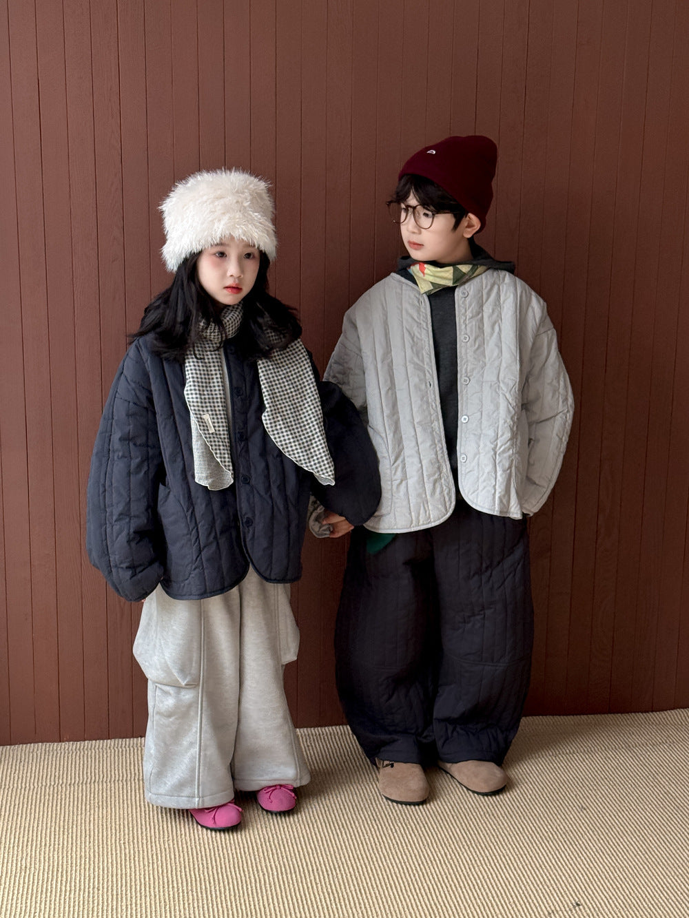 キルティングジャケット キッズ 中綿 厚手 ノーカラー ショート丈 カジュアル アウター【mh0011679】