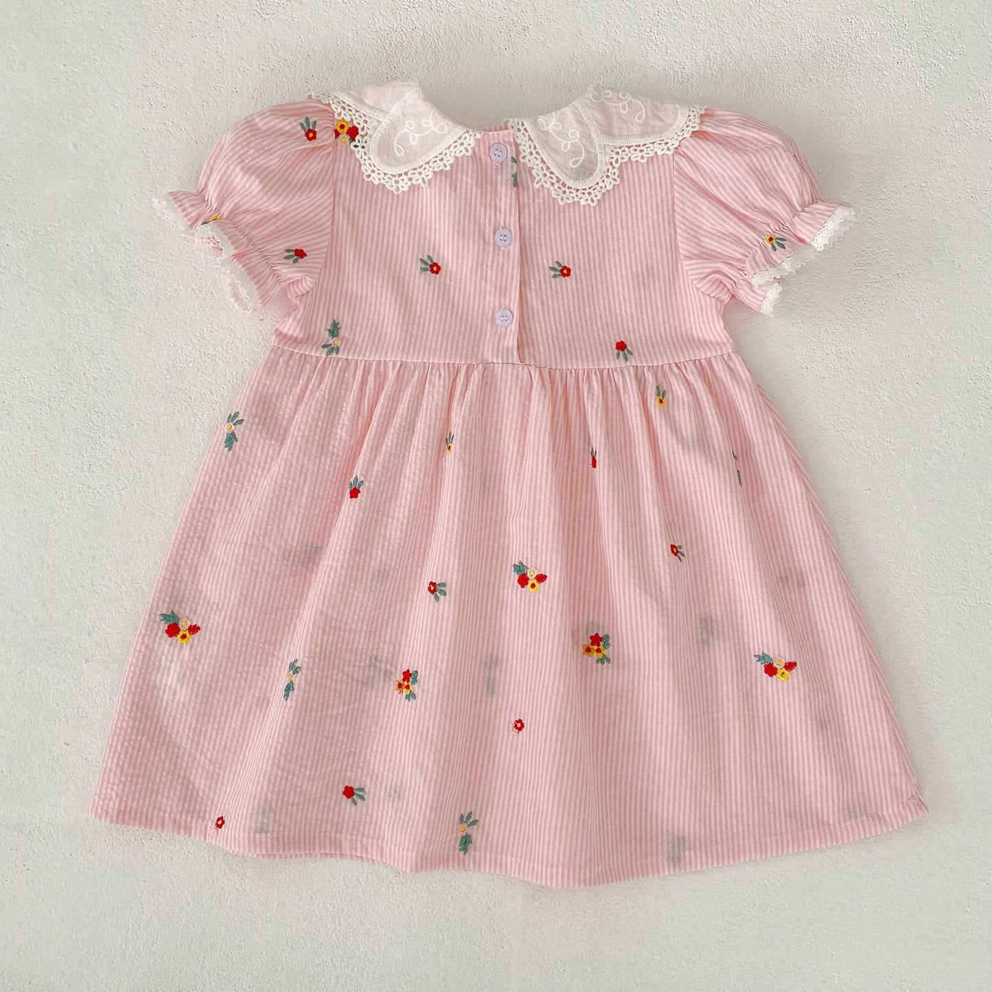 Stripe Embroidery Romper Dress Mono-vestido con bordados de rayas [mh0013168]