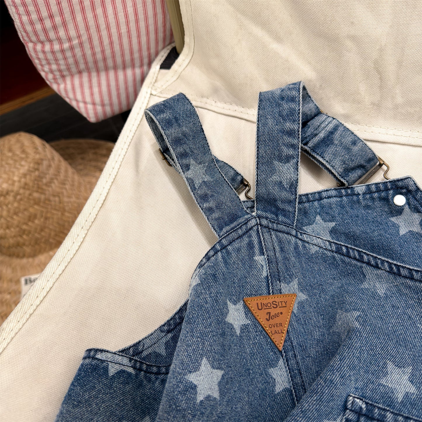 Star Polka Dot Denim Overalls 星 ドット柄 サロペット【mh0012665】