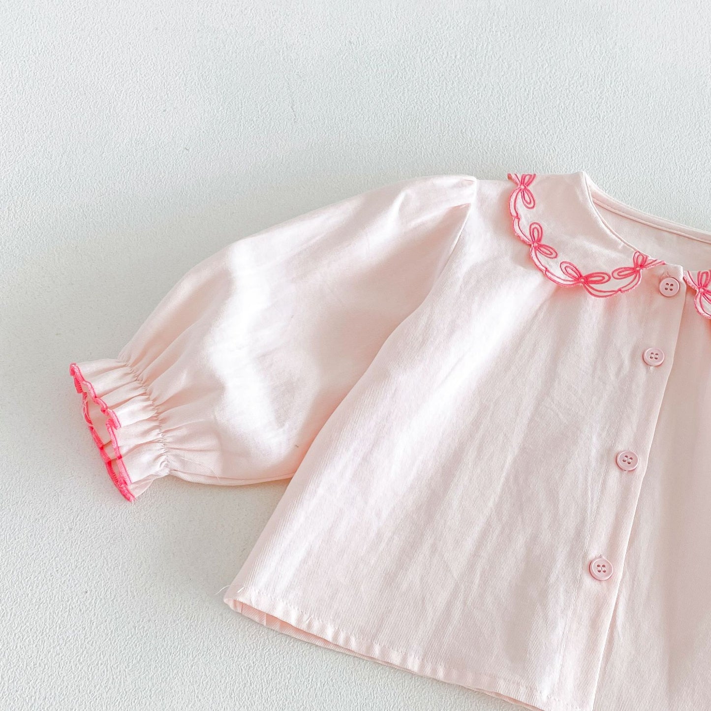 Blusa de manga larga para niños con cuello con volantes y ribetes 【mh0014047】