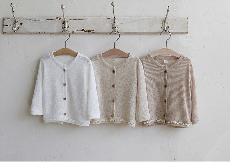 Lace Trim Knit Cardigan Openwork Summer Cardigan [mh0012984]