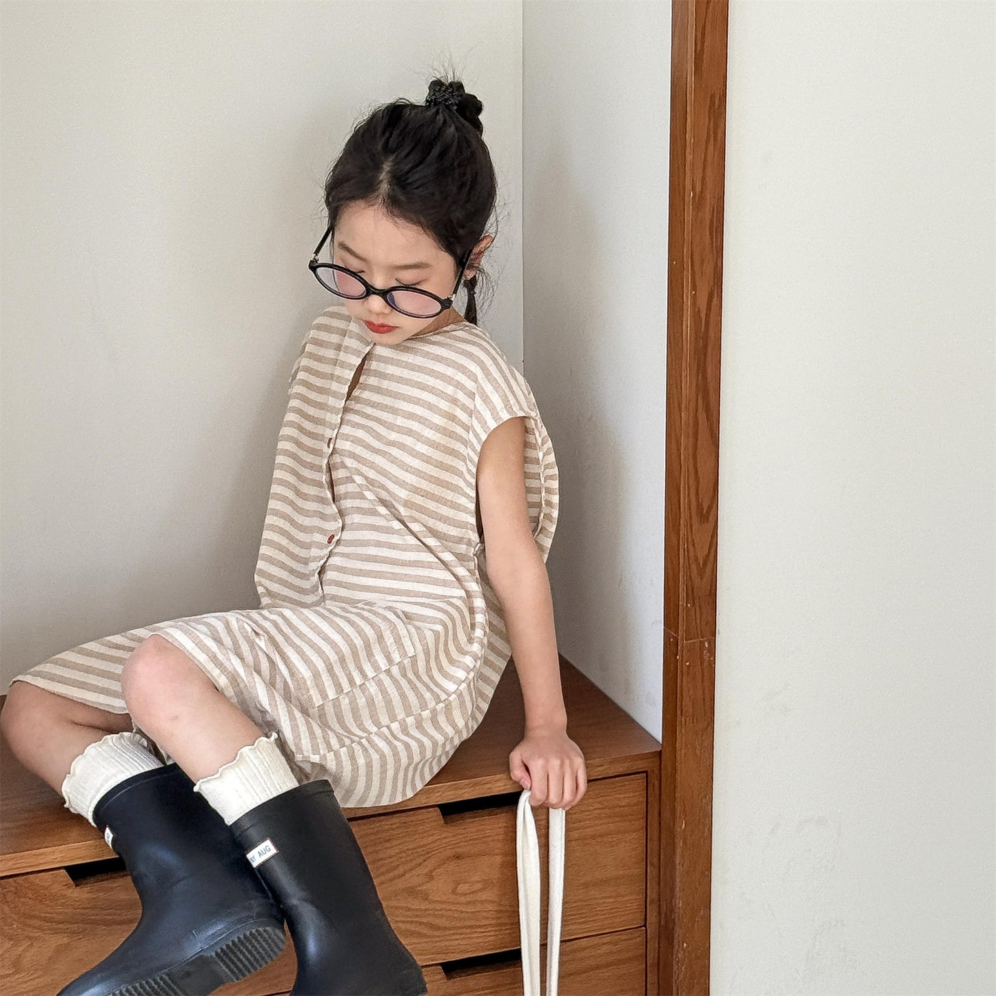 Striped Sleeveless All-in-one ボーダー ノースリーブジャンプスーツ【mh0013219】