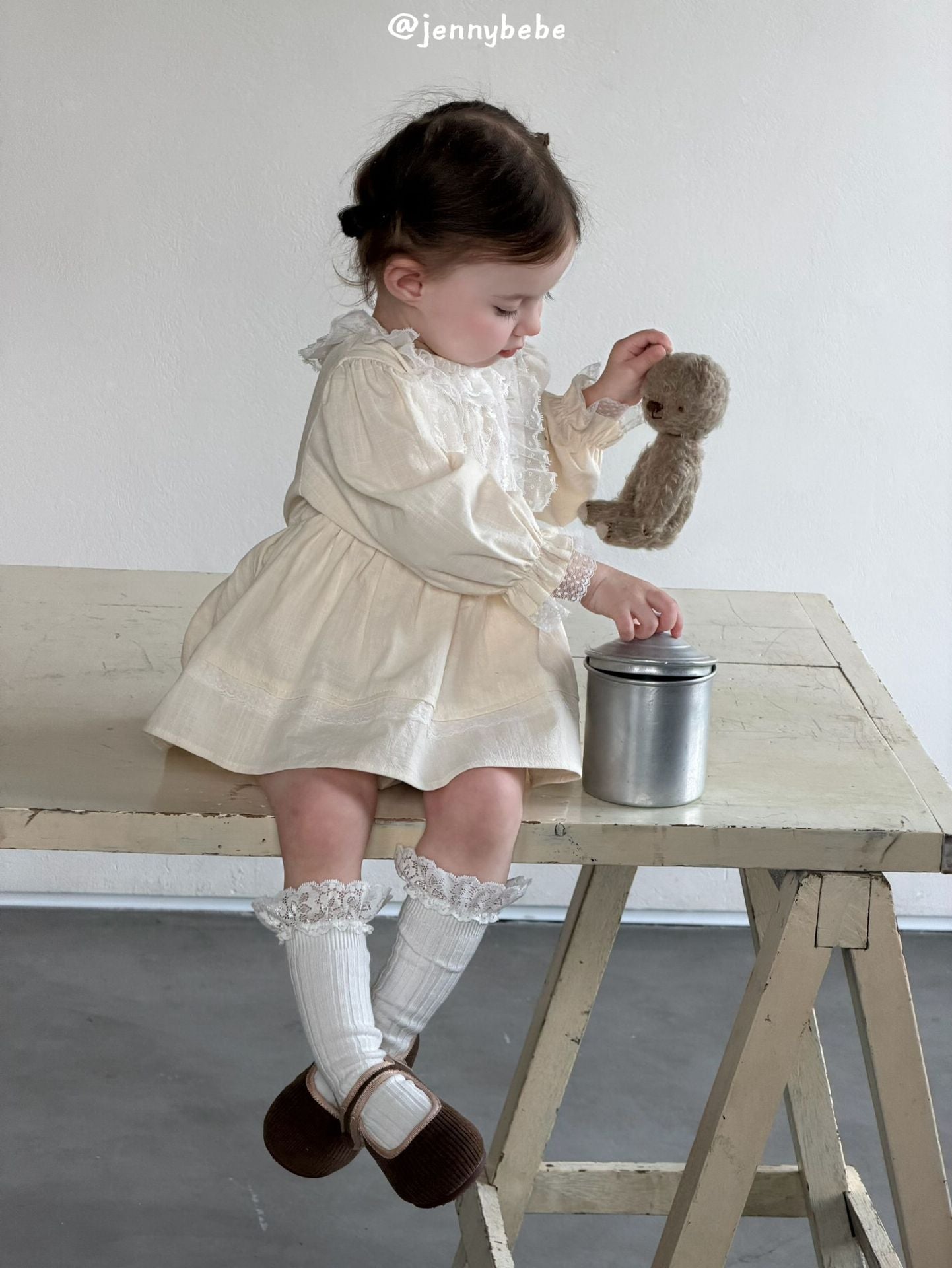 Lace Collar Cotton Romper Dress レース 襟付き コットン ロンパース ドレス【mh0012551】