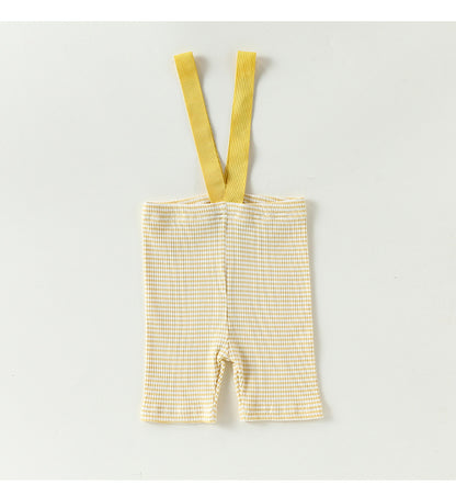 High Waisted Suspender Cotton Shorts Gingham Suspender Half Pants [mh0012782]