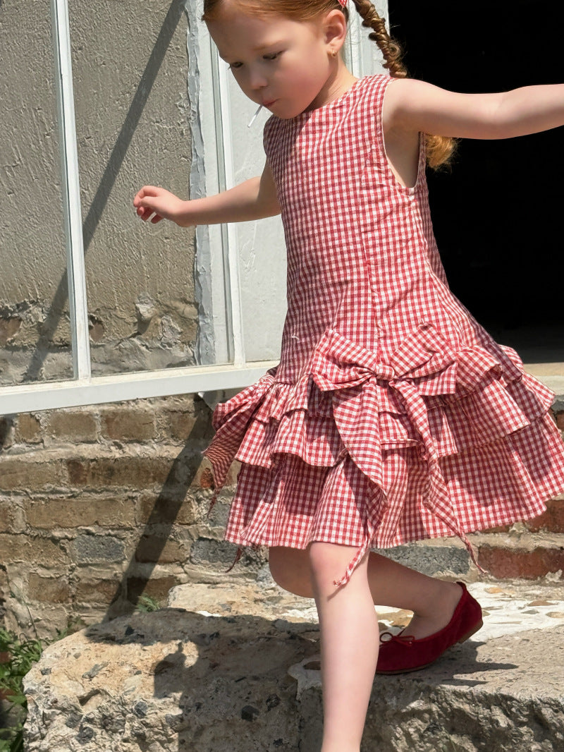Tiered Ruffle Plaid Sundress ギンガムチェック ノースリーブワンピース【mh0012802】