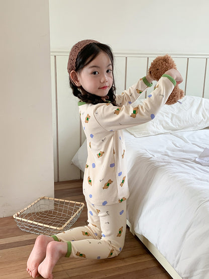 Long Sleeve Printed Pajamas 長袖 プリント パジャマ セット【mh0012243】