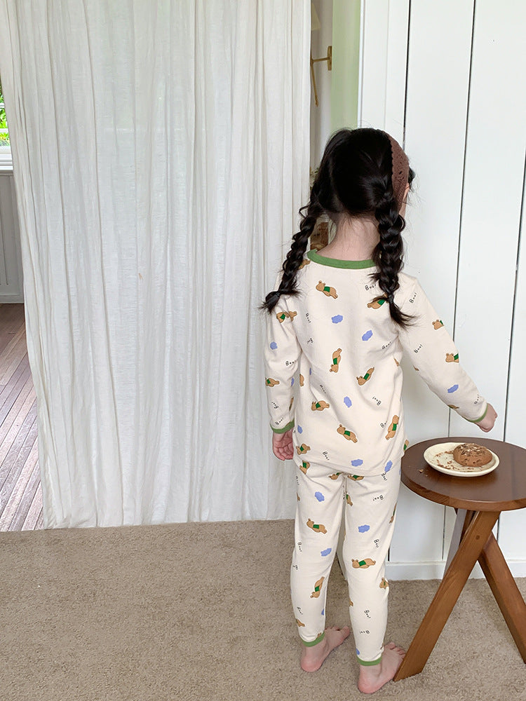 Long Sleeve Printed Pajamas 長袖 プリント パジャマ セット【mh0012243】