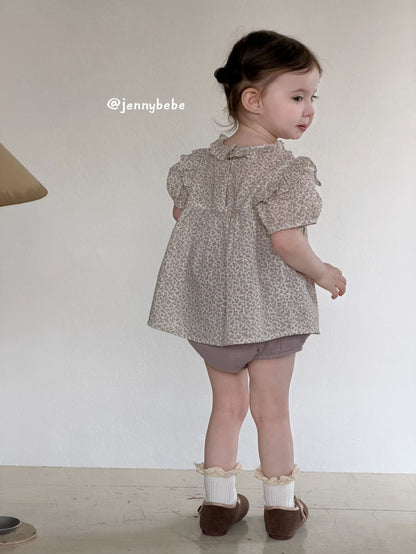 Puff Sleeve Floral Top & Bloomer Set [mh0012530]