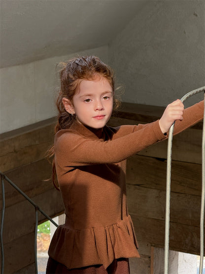 長袖トップス ペプラムフリル ハイネック シンプル 裏起毛【mh0011621】