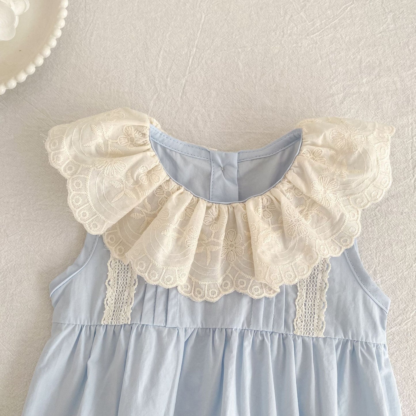 Vestido midi tipo pelele con cuello de encaje con volantes【mh0013162】