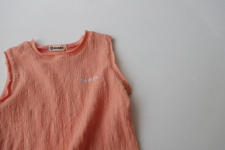 Paris Embroidered Textured Cotton Vest 刺繍 ノースリーブTシャツ【mh0012628】